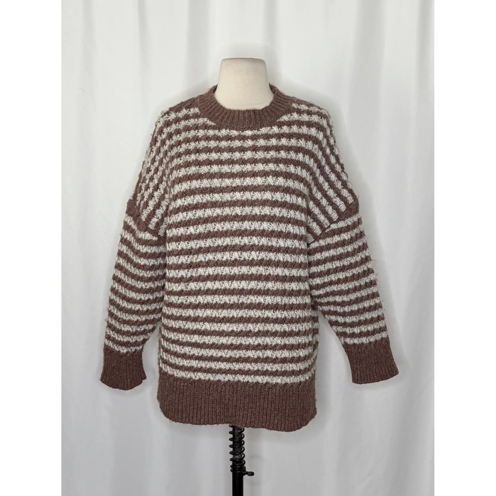 ZARA Wool Chunky Knit Oversized Sweater Brown Grey Stripes Pullover Knit Small - Picture 3 of 16